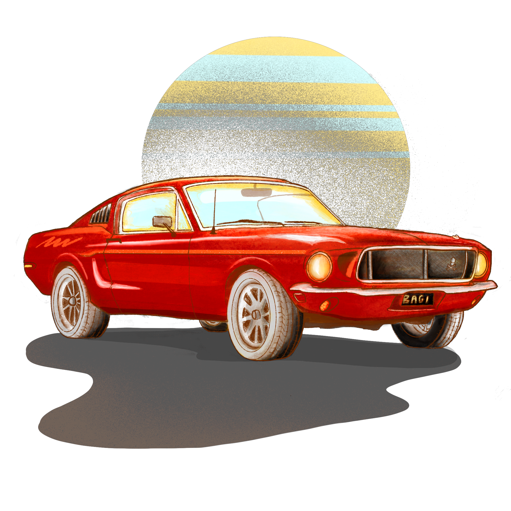 Retro red car original apparel illustration
