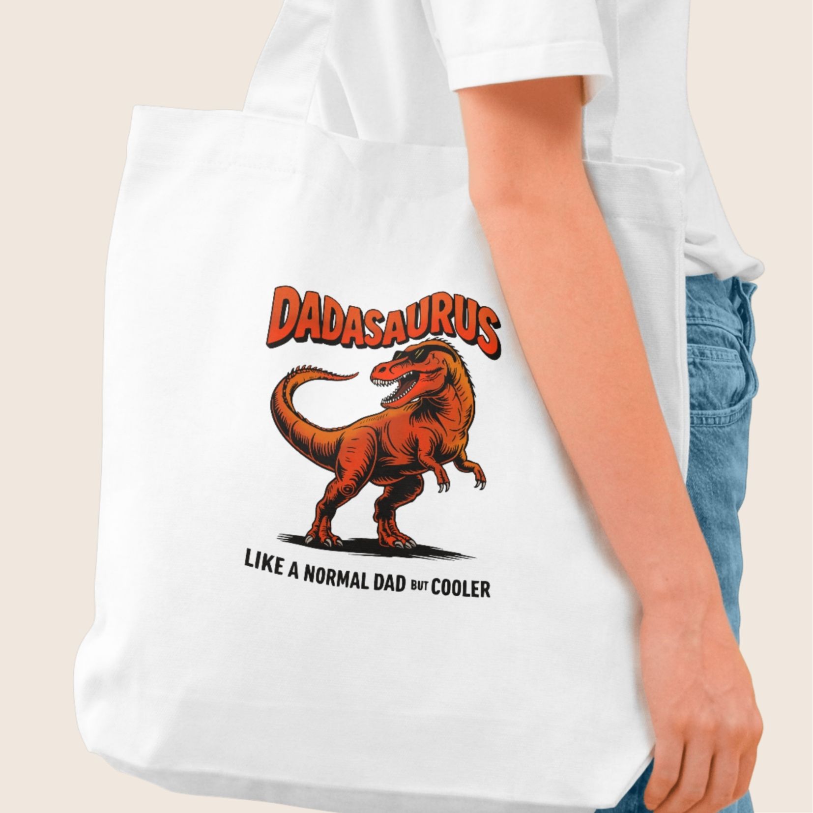 Dadasaurus tote bag mockup