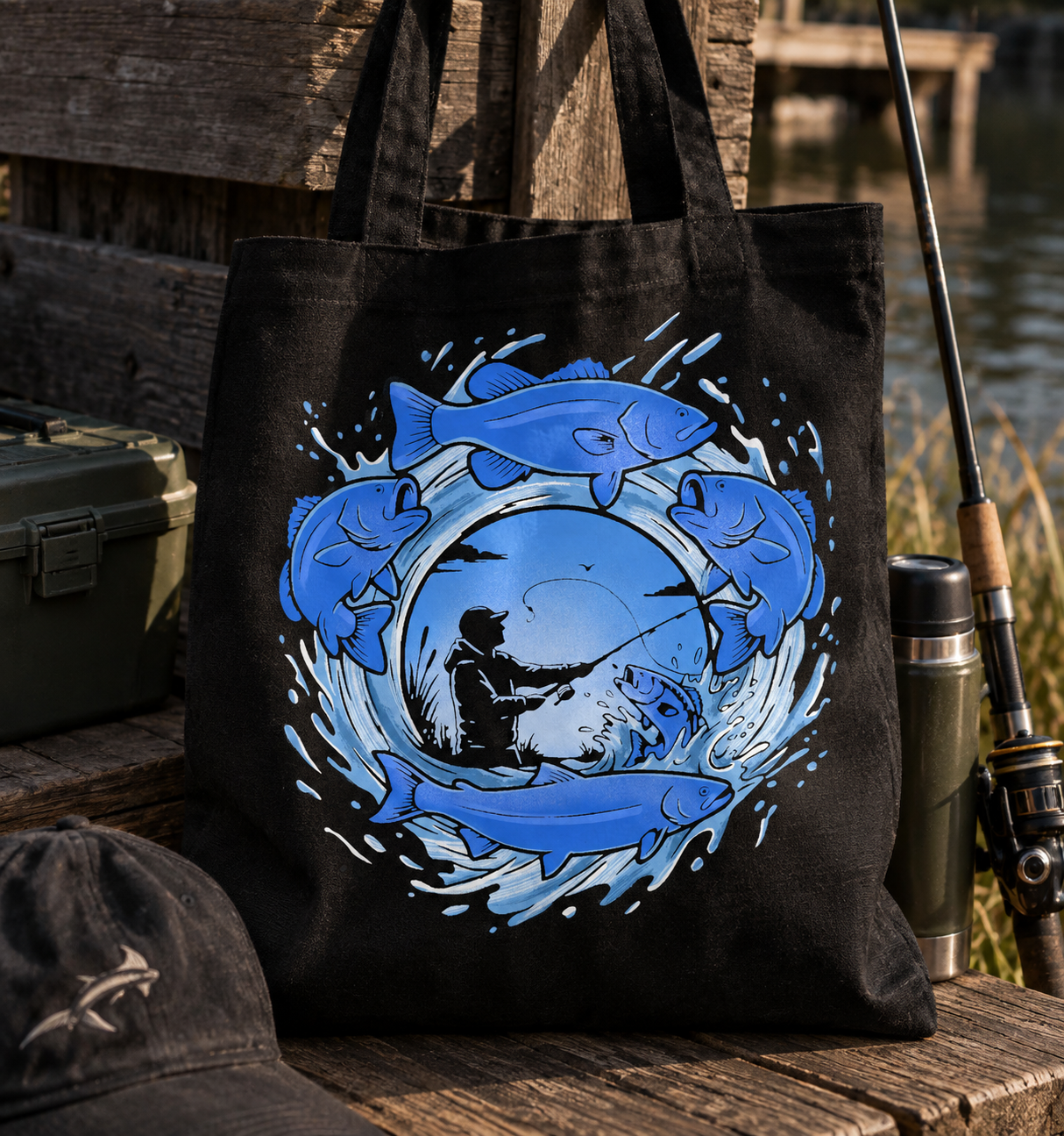 Fishing tote bag mockup